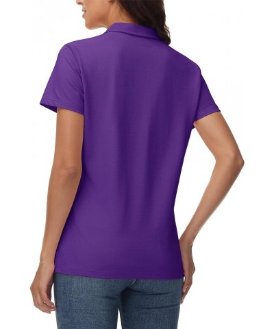 Women's Polo Shirts V-Neck Cotton Short Sleeve Tops Collared Golf Shirt Wicking Lightweight Casual Polos Purple $14.39 Shirts