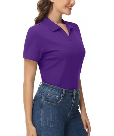 Women's Polo Shirts V-Neck Cotton Short Sleeve Tops Collared Golf Shirt Wicking Lightweight Casual Polos Purple $14.39 Shirts