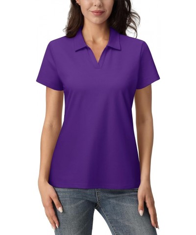 Women's Polo Shirts V-Neck Cotton Short Sleeve Tops Collared Golf Shirt Wicking Lightweight Casual Polos Purple $14.39 Shirts