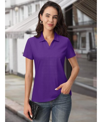 Women's Polo Shirts V-Neck Cotton Short Sleeve Tops Collared Golf Shirt Wicking Lightweight Casual Polos Purple $14.39 Shirts