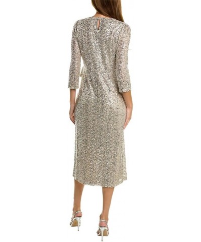 Women's Long Sleeve Faux Wrap Sequin Midi Dress Silver $43.97 Dresses