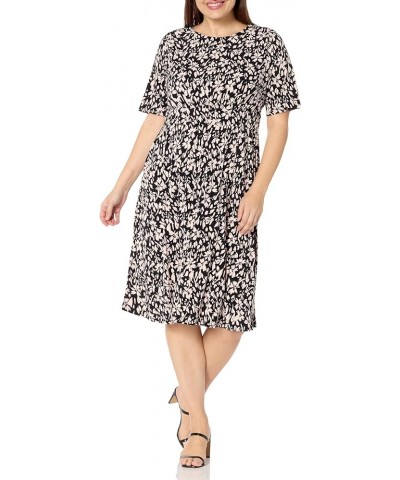 Women's Printed Matte Jersey A-line Midi Black/Blush $33.41 Dresses