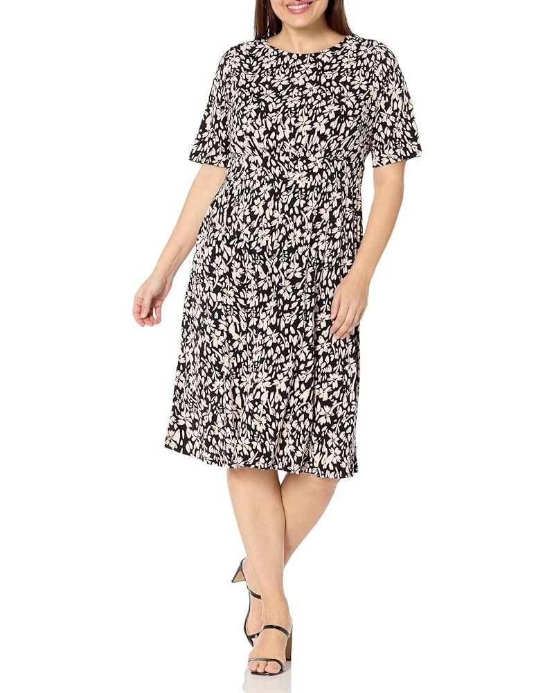 Women's Printed Matte Jersey A-line Midi Black/Blush $33.41 Dresses