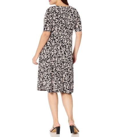 Women's Printed Matte Jersey A-line Midi Black/Blush $33.41 Dresses