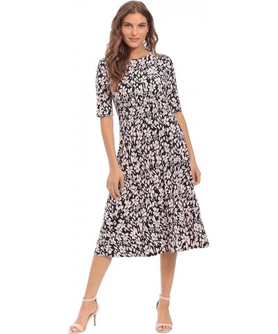 Women's Printed Matte Jersey A-line Midi Black/Blush $33.41 Dresses