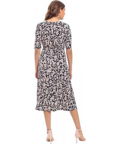 Women's Printed Matte Jersey A-line Midi Black/Blush $33.41 Dresses