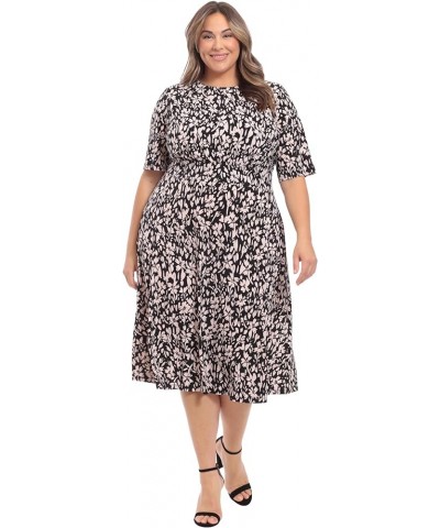 Women's Printed Matte Jersey A-line Midi Black/Blush $33.41 Dresses