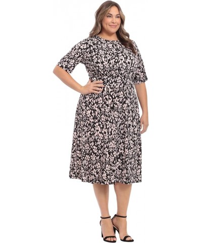 Women's Printed Matte Jersey A-line Midi Black/Blush $33.41 Dresses