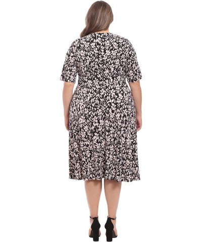 Women's Printed Matte Jersey A-line Midi Black/Blush $33.41 Dresses