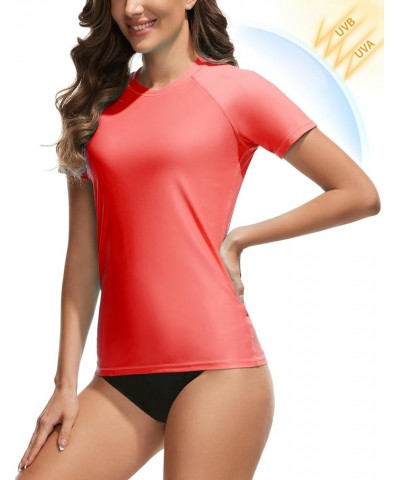 Women's Swim Shirt UPF 50+ Short Sleeve Rash Guard UV Sun Protection Swimsuit Bathing Suit Top Pink&orange $14.74 Swimsuits