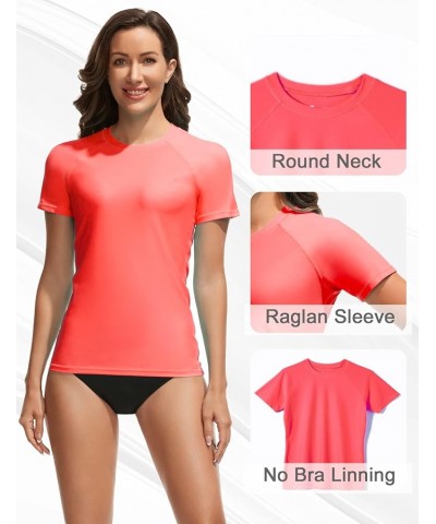 Women's Swim Shirt UPF 50+ Short Sleeve Rash Guard UV Sun Protection Swimsuit Bathing Suit Top Pink&orange $14.74 Swimsuits