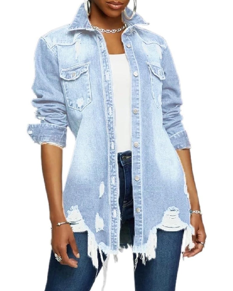 Women's Sexy Long Puff Sleeve Pockets Button Down Crop Top Casual Denim Coat Jean Jacket Type C Light Blue $29.99 Jackets