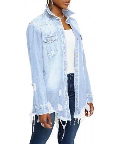 Women's Sexy Long Puff Sleeve Pockets Button Down Crop Top Casual Denim Coat Jean Jacket Type C Light Blue $29.99 Jackets