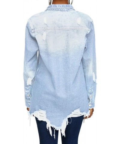 Women's Sexy Long Puff Sleeve Pockets Button Down Crop Top Casual Denim Coat Jean Jacket Type C Light Blue $29.99 Jackets