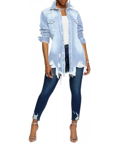 Women's Sexy Long Puff Sleeve Pockets Button Down Crop Top Casual Denim Coat Jean Jacket Type C Light Blue $29.99 Jackets