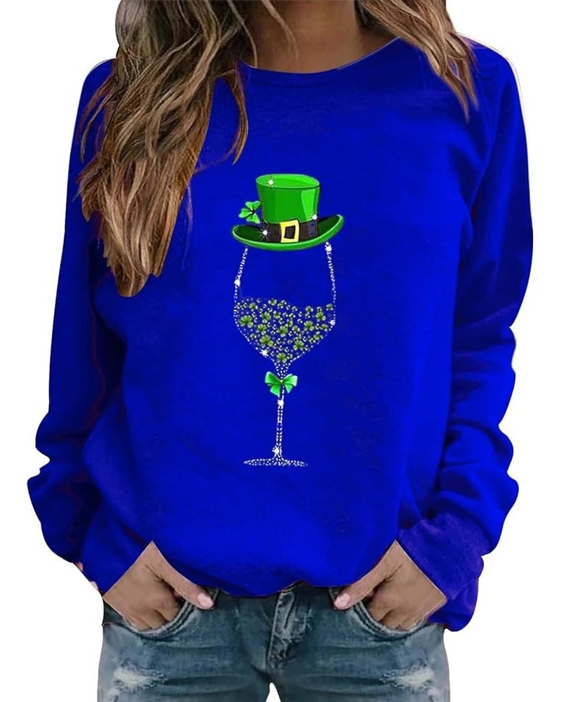 Ladies Pullover Sweatshirt St Patricks Day Round Neck Long Sleeved Casual Hoodless Sweatshirt A-blue $5.82 Socks