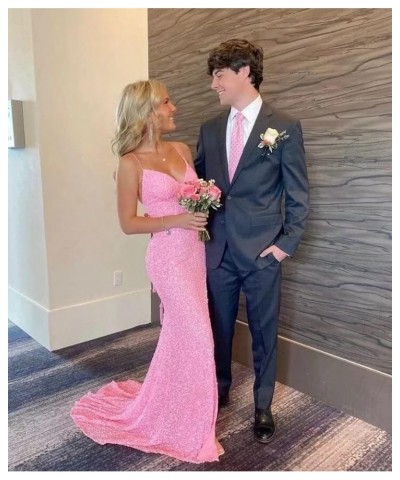 Women's Sequin Mermaid Prom Dresses with Slit Glitter Criss-Cross Long Formal Evening Gowns YZTS062 A-navy Blue $36.33 Dresses