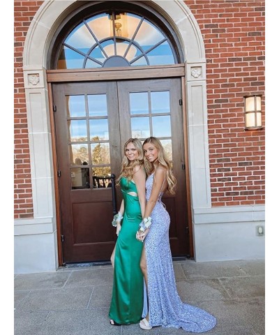 Women's Sequin Mermaid Prom Dresses with Slit Glitter Criss-Cross Long Formal Evening Gowns YZTS062 A-navy Blue $36.33 Dresses