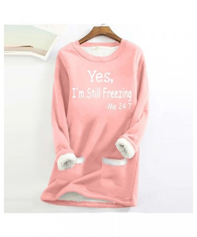 Fleece Pullover Women Winter Warm Sherpa Lined Sweatshirt Soft Thermal Underwear Loungewear Crewneck Long Sleeve Tops 05-pink...