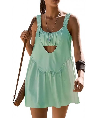 Women Summer Tennis Dress with Built in Shorts and Bra Plus Size Workout Athletic Golf Loose Sleeveless Mini Dress A-green $1...