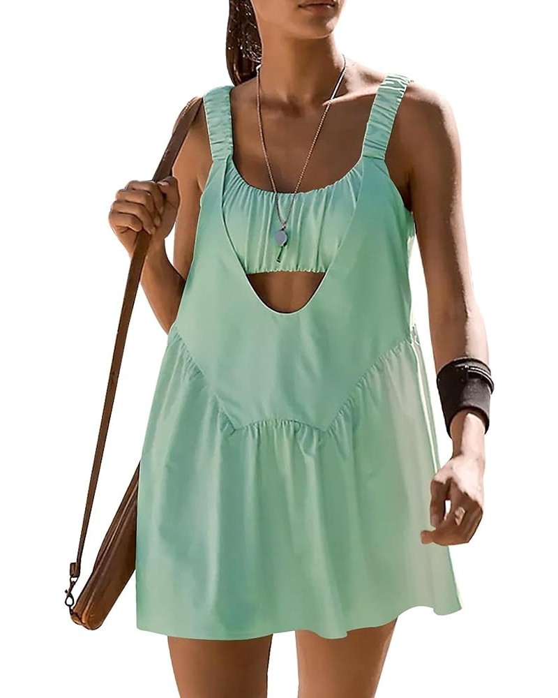 Women Summer Tennis Dress with Built in Shorts and Bra Plus Size Workout Athletic Golf Loose Sleeveless Mini Dress A-green $1...