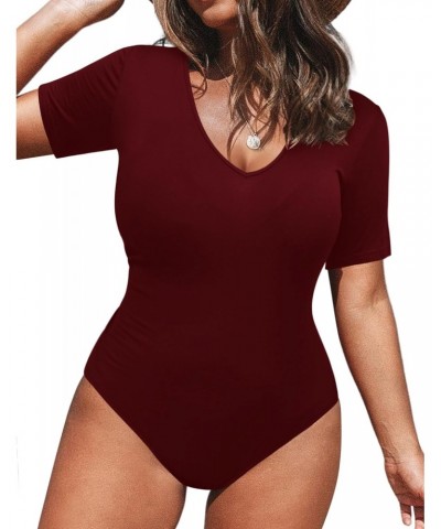 Women's Bodysuit Plus Size Short Sleeve/Sleeveless Bodysuits Scoop/V Neck Leotards Basic Top T Shirt $11.25 Bodysuits