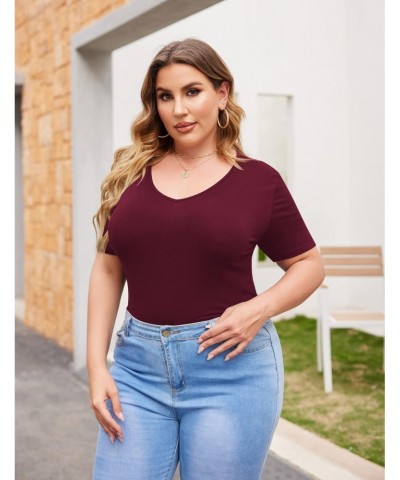 Women's Bodysuit Plus Size Short Sleeve/Sleeveless Bodysuits Scoop/V Neck Leotards Basic Top T Shirt $11.25 Bodysuits