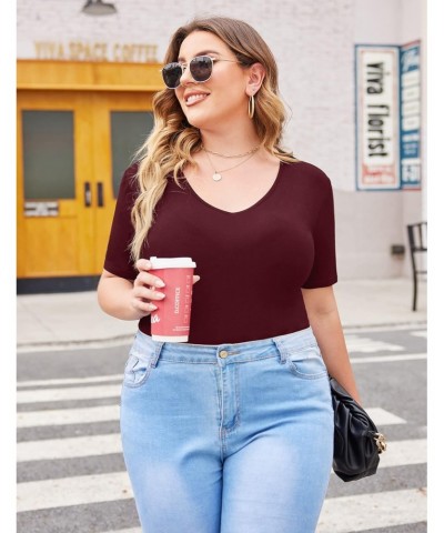 Women's Bodysuit Plus Size Short Sleeve/Sleeveless Bodysuits Scoop/V Neck Leotards Basic Top T Shirt $11.25 Bodysuits