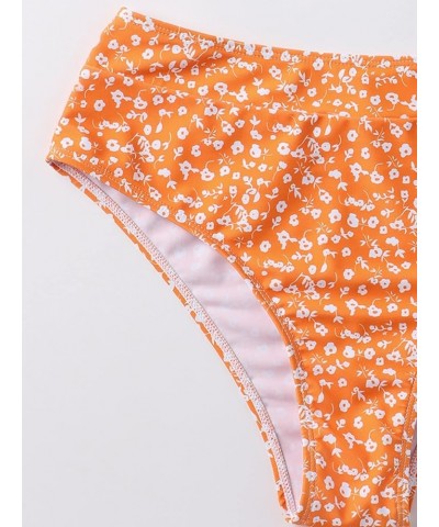 Women's High Waist Bikini Swimsuit Floral Print V Neck Bathing Suit Orange $17.04 Swimsuits