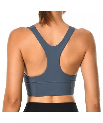 Women's Racerback Sports Bra Tank Top - Longline Crop with Medium Support and Padding Dark Denim $17.39 Tanks