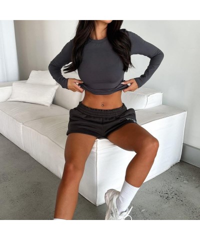 Women Y2k Skinny Long Sleeve Shirts Crewneck Slim Fitted Crop Top Solid Going Out Streetwear Tees 05-casual Grey $9.87 T-Shirts