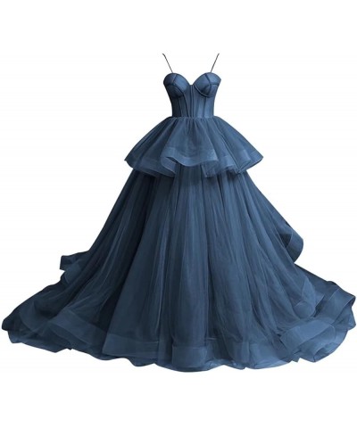 Layered Tulle Prom Dresses 2024 Long Ball Gowns Puffy Sweetheart Princess Dresses Formal Wedding Evening Gowns Navy Blue $35....