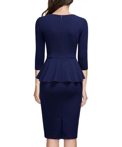 Women's Retro Square Neck Ruffle Style Slim Business Pencil Dress A-navy Blue $21.15 Dresses