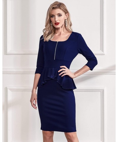 Women's Retro Square Neck Ruffle Style Slim Business Pencil Dress A-navy Blue $21.15 Dresses