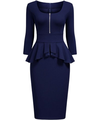 Women's Retro Square Neck Ruffle Style Slim Business Pencil Dress A-navy Blue $21.15 Dresses