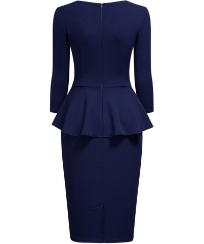 Women's Retro Square Neck Ruffle Style Slim Business Pencil Dress A-navy Blue $21.15 Dresses