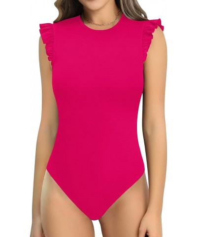 Women's Mock Turtle Neck Crew Neck Sleeveless Tank Tops Short Sleeve Bodysuit Crew Neck Sleeveless Hot Pink $12.21 Bodysuits