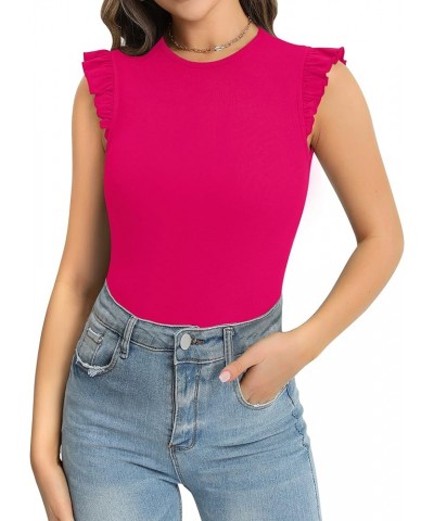 Women's Mock Turtle Neck Crew Neck Sleeveless Tank Tops Short Sleeve Bodysuit Crew Neck Sleeveless Hot Pink $12.21 Bodysuits