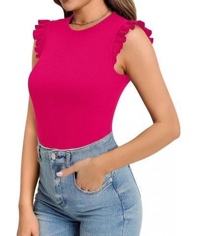 Women's Mock Turtle Neck Crew Neck Sleeveless Tank Tops Short Sleeve Bodysuit Crew Neck Sleeveless Hot Pink $12.21 Bodysuits