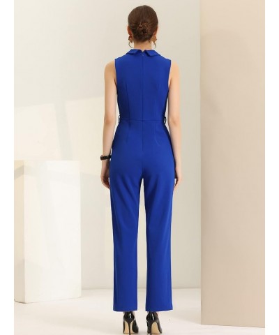 Women's Elegant Office Work Sleeveless Belted Long Jumpsuit Romper Royal Blue $27.83 Jumpsuits