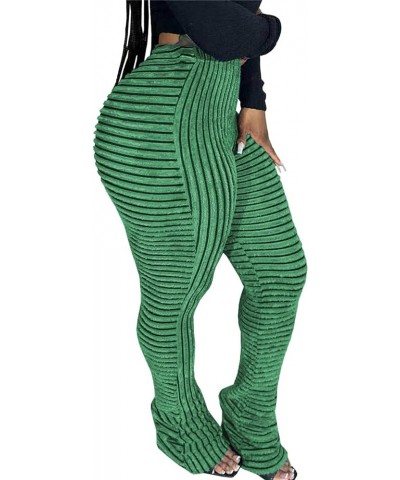 Women Stacked Pants Flare Sweatpants High Waisted Striped Fuzzy Lounge Butt Lifting Leggings Green $16.40 Leggings