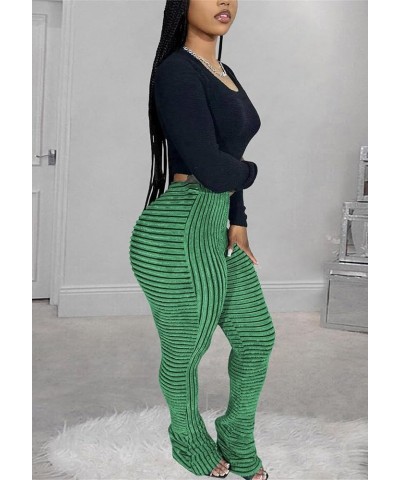 Women Stacked Pants Flare Sweatpants High Waisted Striped Fuzzy Lounge Butt Lifting Leggings Green $16.40 Leggings