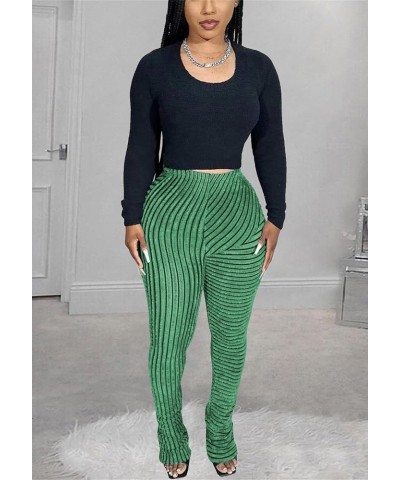 Women Stacked Pants Flare Sweatpants High Waisted Striped Fuzzy Lounge Butt Lifting Leggings Green $16.40 Leggings