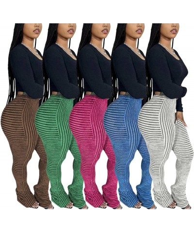 Women Stacked Pants Flare Sweatpants High Waisted Striped Fuzzy Lounge Butt Lifting Leggings Green $16.40 Leggings