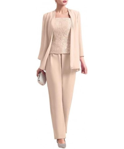 Chiffon 3 Pcs Mother of The Bride Pant Suits Lace Grandmother Formal Evening Wedding Guest Groom Dresses with Jacket Ivory $2...