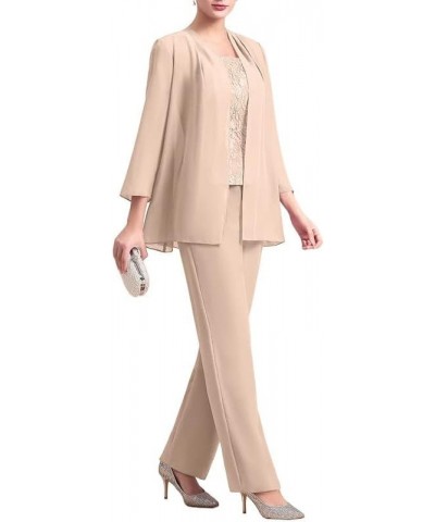 Chiffon 3 Pcs Mother of The Bride Pant Suits Lace Grandmother Formal Evening Wedding Guest Groom Dresses with Jacket Ivory $2...