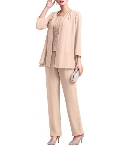 Chiffon 3 Pcs Mother of The Bride Pant Suits Lace Grandmother Formal Evening Wedding Guest Groom Dresses with Jacket Ivory $2...