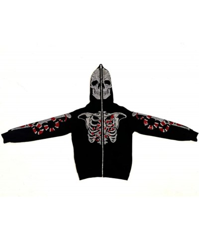 Y2k Women Men Rhinestone Skeleton Hoodies Zip Up Spider Punk Jacket Oversized Sweatshirt Gothic Streetwear Black Red $11.30 H...