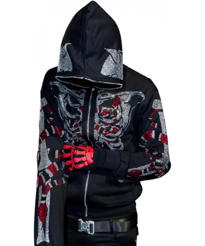 Y2k Women Men Rhinestone Skeleton Hoodies Zip Up Spider Punk Jacket Oversized Sweatshirt Gothic Streetwear Black Red $11.30 H...