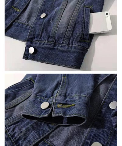 Womens 3/4 Sleeve Short Denim Jacket Lapel Button Down Cropped Trucker Jean Jackets Coats Dark Blue $19.59 Jackets